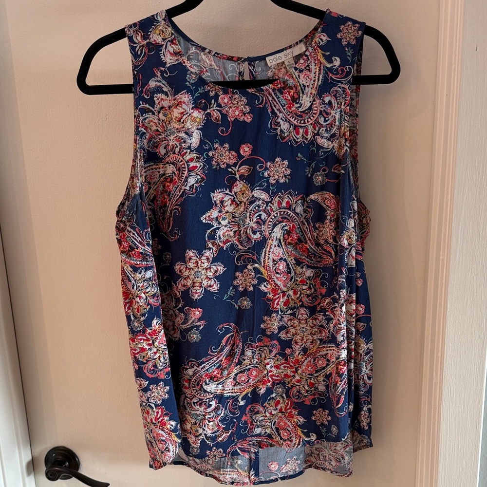 Floral Sleeveless Top - Blue and Pink